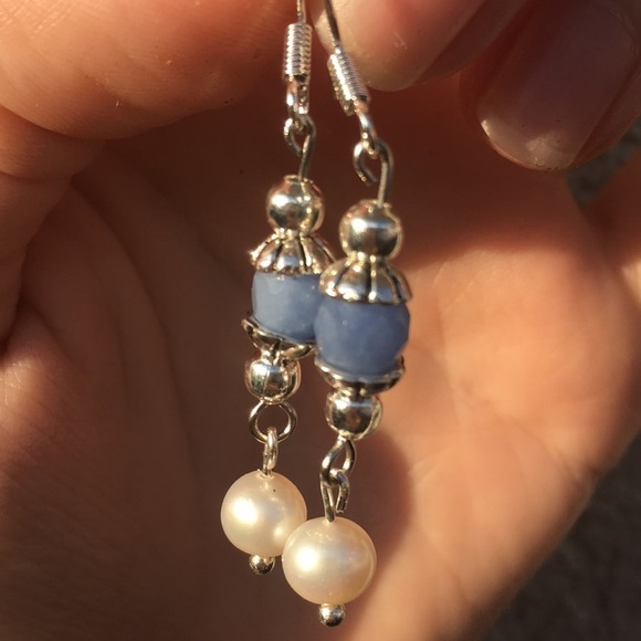 Real Pearl Chalcedony gemstone Sterling Silver Earrings - Picture 13 of 14